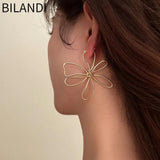 Bilandi Big Flower Earrings Style Hollow Metal Dangle Drop Earrings