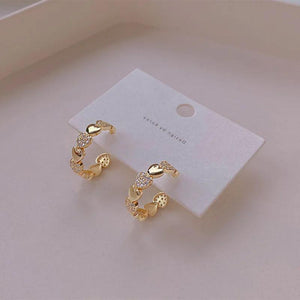 Geometric Crystal Love Zircon Hoop Earrings Metal Jewelry