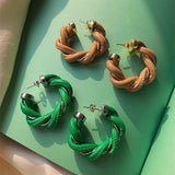 Leather Metal Twist Weave Earrings Geometric Circle Hoop for Women Girls Party