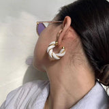 Leather Metal Twist Weave Earrings Geometric Circle Hoop for Women Girls Party