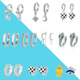 Daisy Hoop Earrings Geometric Dangle Mosaic Stud Earring Gift 925