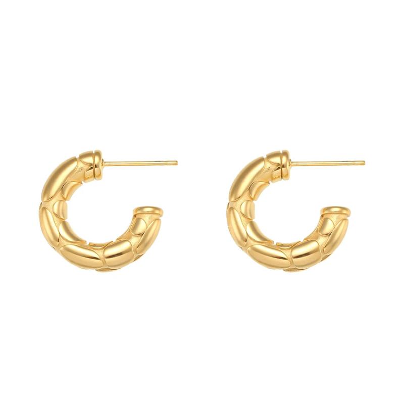 Bold Snakeskin Checker Thick 18K Plated Hoop Earrings