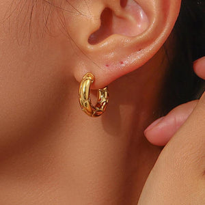 Bold Snakeskin Checker Thick 18K Plated Hoop Earrings