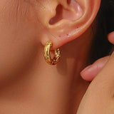 Bold Snakeskin Checker Thick 18K Plated Hoop Earrings