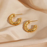 Bold Snakeskin Checker Thick 18K Plated Hoop Earrings