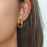 Bold Snakeskin Checker Thick 18K Plated Hoop Earrings