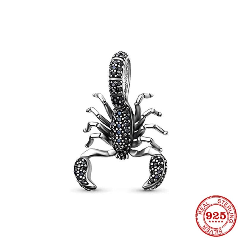 925 Silver Scorpion Bead Pendant with Zircon for DIY Charm Bracelet