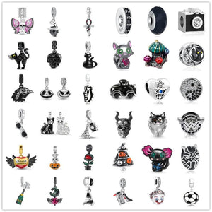 Enamel Jack Skull Joker Charms 925 Sterling Silver Bracelet Women Jewelry