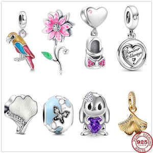 Parrot Rabbit Leaf Pendants Charms Bead Fit Pendant Charm 925 Silver Bracelet