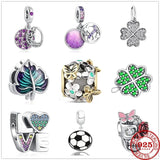 925 Sterling Silver Butterfly Green Four Clover Leaf Charm Bead