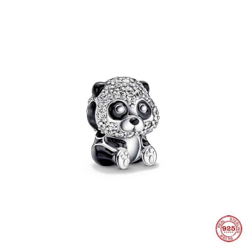 925 Silver Dog Dangle Sea Turtle Pendant Charm Panda Chick Bead Bracelet Jewelry