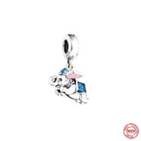 925 Silver Dog Dangle Sea Turtle Pendant Charm Panda Chick Bead Bracelet Jewelry