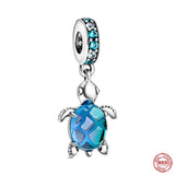 925 Silver Dog Dangle Sea Turtle Pendant Charm Panda Chick Bead Bracelet Jewelry