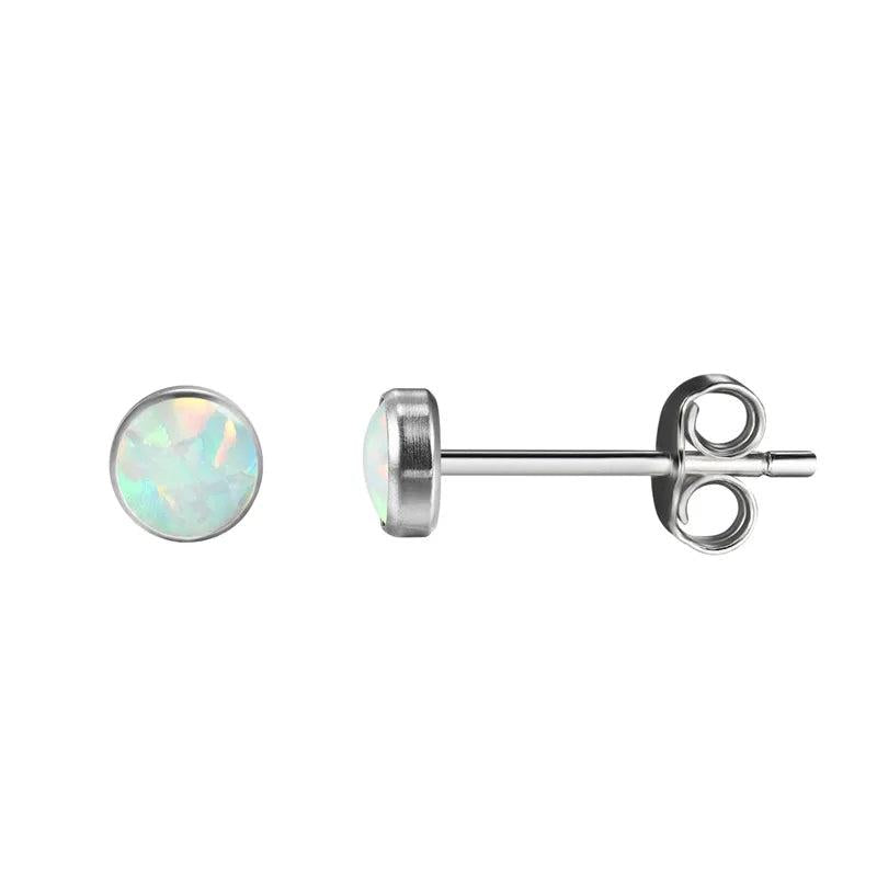 Fire Opal Stone Earrings Titanium Studs Minimalist Ear Piercing Jewelry