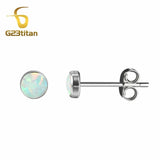 Fire Opal Stone Earrings Titanium Studs Minimalist Ear Piercing Jewelry