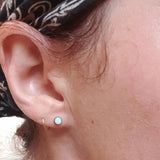 Fire Opal Stone Earrings Titanium Studs Minimalist Ear Piercing Jewelry