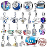 925 Silver Star Eyes Fatima Hamsa Hand Moon Beads Bracelet