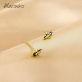 925 Silver Olive Green CZ Eye Shape Stud Earrings for Women