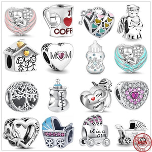 925 Silver Baby Bottle Car Wings Charm Bead Pendant
