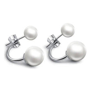 Double Pearl Earring Double Sided Pearl Stainless Steel Earrings