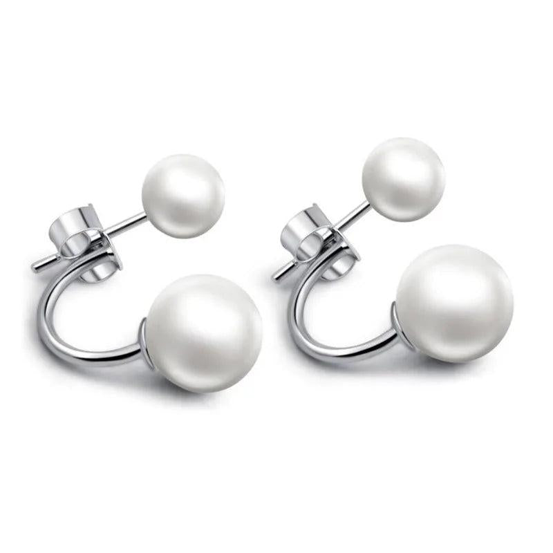 Double Pearl Earring Double Sided Pearl Stainless Steel Earrings