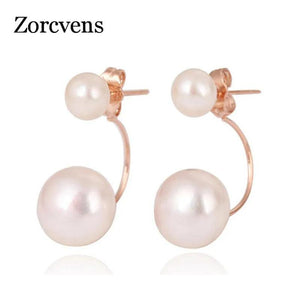 Double Pearl Earring Double Sided Pearl Stainless Steel Earrings