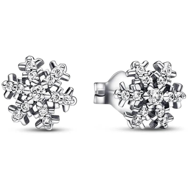 925 Silver Sparkling Snowflake Zirconia Stud Earrings