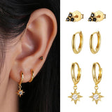 S925 Sterling Silver Zircon Turtle Star Moon Stud Earrings
