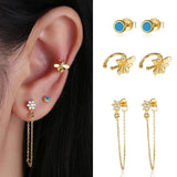 S925 Sterling Silver Zircon Turtle Star Moon Stud Earrings