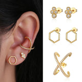 S925 Sterling Silver Zircon Turtle Star Moon Stud Earrings