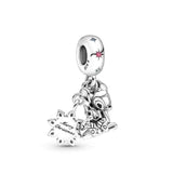 925 Silver Snowflakes Dangle Charms Bracelet Necklace Set