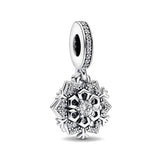 925 Silver Snowflakes Dangle Charms Bracelet Necklace Set