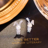 Rabbit Pearl Inlay 925 Silver Stud Earrings Charm Jewelry