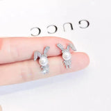Rabbit Pearl Inlay 925 Silver Stud Earrings Charm Jewelry
