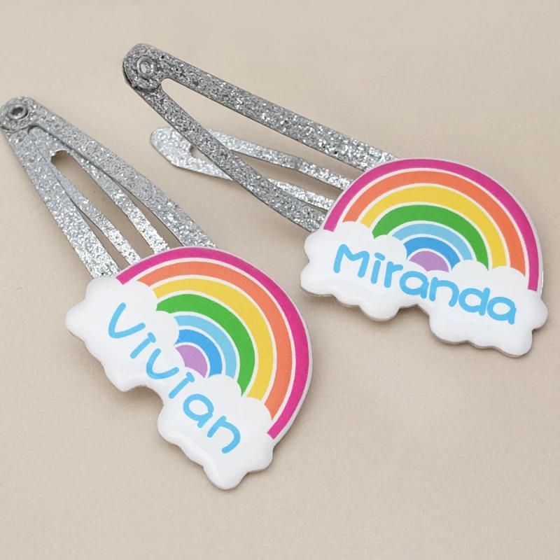 Personalized Glitter Rainbow Hair Clip Girls Hairpin Barrette Gift