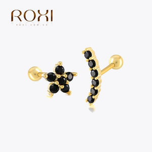 925 Silver Zircon Stud Earrings Women Rose Cartilage Piercing Earrings