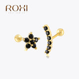 925 Silver Zircon Stud Earrings Women Rose Cartilage Piercing Earrings