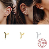 925 Silver Zircon Stud Earrings Women Rose Cartilage Piercing Earrings