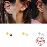 925 Silver Zircon Stud Earrings Women Rose Cartilage Piercing Earrings