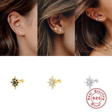 925 Silver Zircon Stud Earrings Women Rose Cartilage Piercing Earrings
