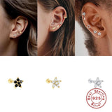 925 Silver Zircon Stud Earrings Women Rose Cartilage Piercing Earrings