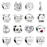 925 Silver Cat Dog Pig Heart Dangle Charms for Bracelet