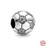 925 Silver Football Charm Bead for Bracelet Sports Pendant DIY Jewelry Gift