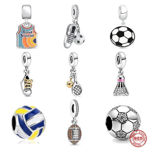 925 Silver Football Charm Bead for Bracelet Sports Pendant DIY Jewelry Gift