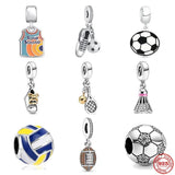925 Silver Football Charm Bead for Bracelet Sports Pendant DIY Jewelry Gift
