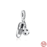 925 Silver Football Charm Bead for Bracelet Sports Pendant DIY Jewelry Gift
