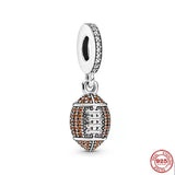 925 Silver Football Charm Bead for Bracelet Sports Pendant DIY Jewelry Gift
