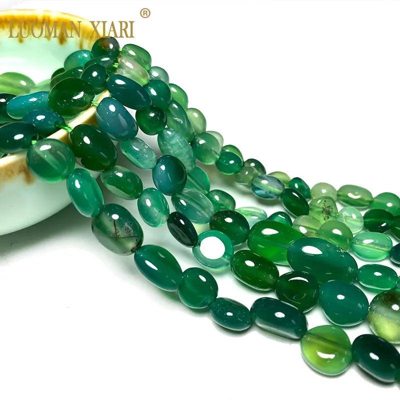 100% Natural Stone Green Agate Irregular Gravel Gemstone Beads 6-8; 8-10MM