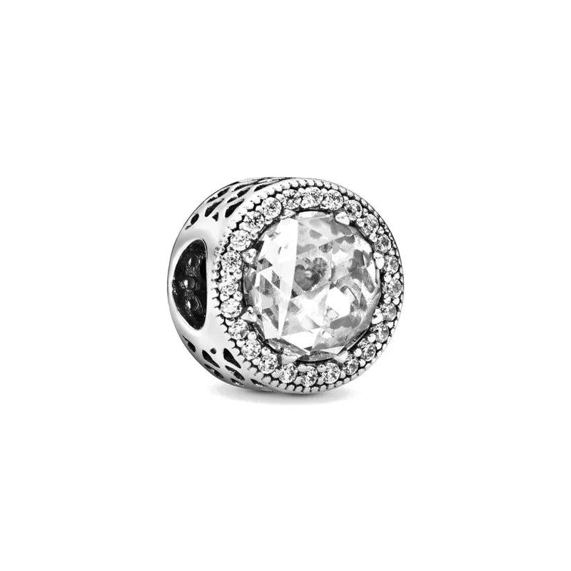 925 Sterling Silver Clear CZ Charm Beads for Bracelet Bangle