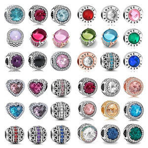 925 Sterling Silver Clear CZ Charm Beads for Bracelet Bangle